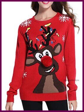 Women's Christmas Reindeer Knitted Ugly Sweater Pullover